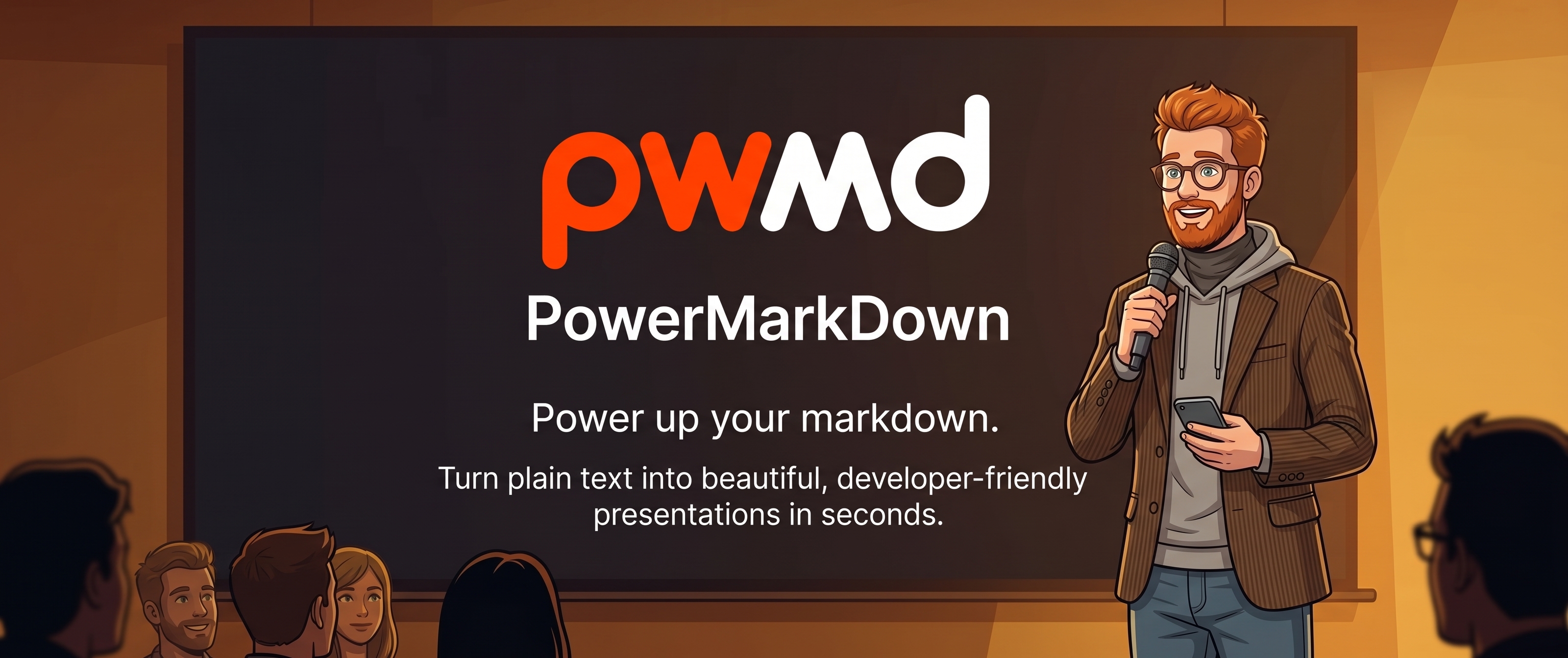 PowerMD — Power up your Markdown, illustrated presentation with a speaker and audience